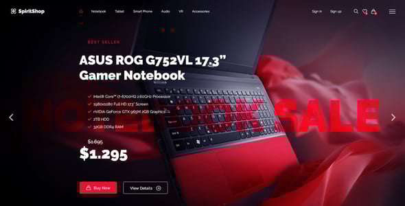 SpiritApp - eCommerce, Website & App Landing Page PSD Template Pack