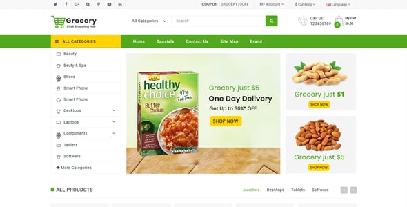 Grocery and Shopping OpenCart 3.X Multistore Theme (Shopping, Mall)