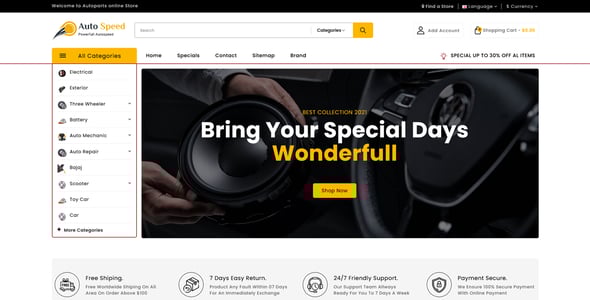 AutoSpeed - Auto Parts and Tools Shop OpenCart Theme
