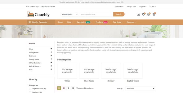 Couchly - Modern Furniture and Decoration Store Prestashop Responsive Theme
