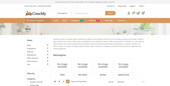 Couchly - Modern Furniture and Decoration Store Prestashop Responsive Theme