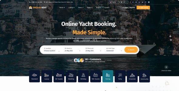 Dreams Rent - Vehicle, Car, Bike & Yacht Rental Booking Template (HTML, React, Laravel)