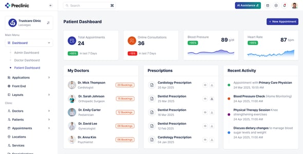 Preclinic - Medical & Hospital Admin Dashboard Template for Healthcare Management (HTML, React)