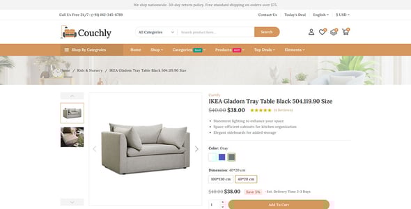 Couchly - Modern Furniture and Decoration Store Prestashop Responsive Theme