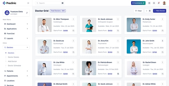 Preclinic - Medical & Hospital Admin Dashboard Template for Healthcare Management (HTML, React)