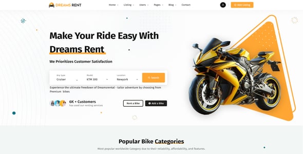Dreams Rent - Vehicle, Car, Bike & Yacht Rental Booking Template (HTML, React, Laravel)