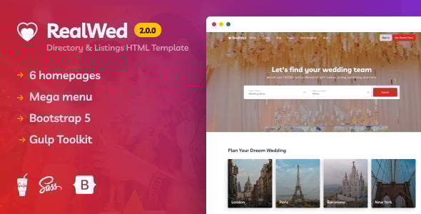 Realwed - Wedding Supplier Directory & Listing HTML Template