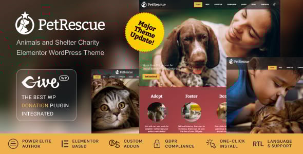 Pet Rescue - Animals and Shelter Charity WP Theme