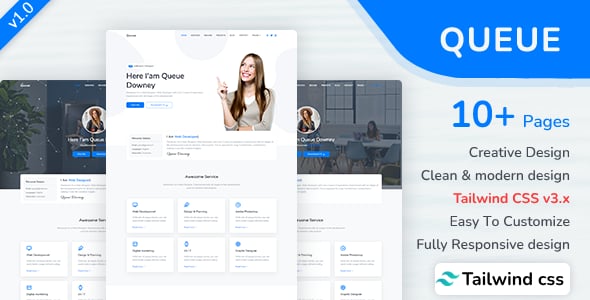 Queue - Tailwind CSS Personal Portfolio Template