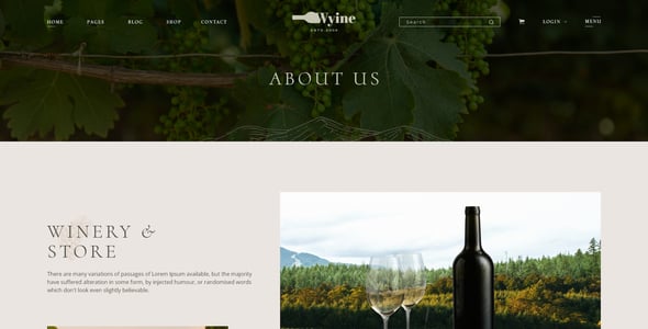 Wyine - Vineyard, Winery & Wine Shop Website Adobe XD Template