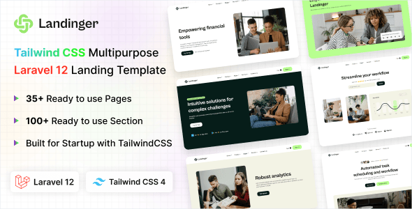Landinger – Tailwind CSS Multipurpose Laravel 12 Landing Page Template