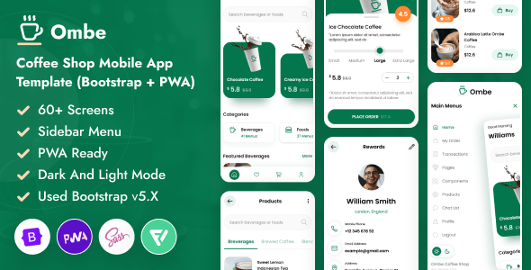 Ombe - Coffee Shop Mobile App Template (Bootstrap + PWA)